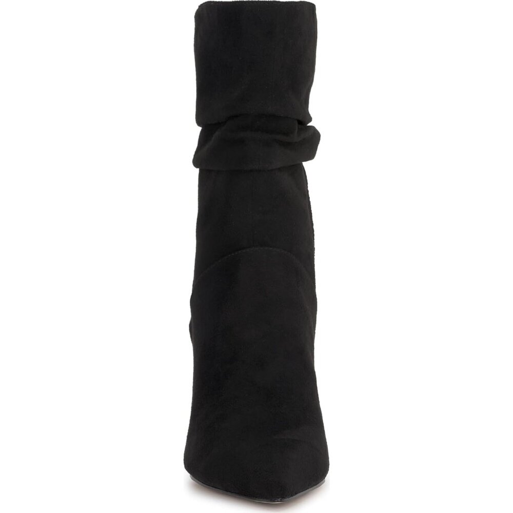 Women's Black Suede Elisti Pull On Stiletto high heel Mid Calf Boots Shoes - Picture 2 of 7